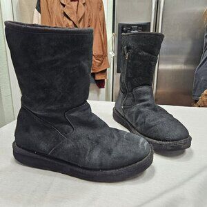 UGG Boots Womens 8 Kenly Shearling Black Suede Sheepskin Sherpa Fur Mid Calf Zip